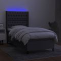 vidaXL Posteľ boxsping s matracom a LED tmavosivá 90x200 cm látka