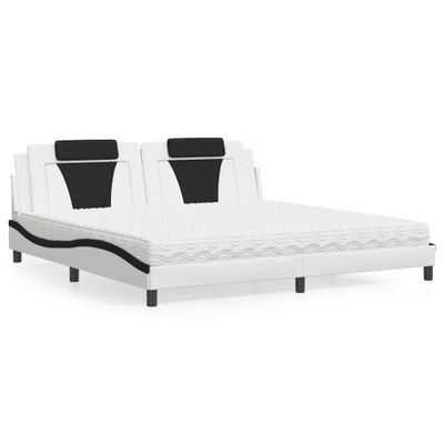 vidaXL Posteľ Viana s matracom bielo-čierna 200x200 cm umelá koža