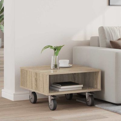 vidaXL Bočný stolík s kolieskami Sonoma dub 50,5 x 50 x 30 cm