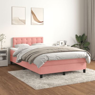 vidaXL Posteľný rám boxsping s matracom ružový 120x200 cm zamat