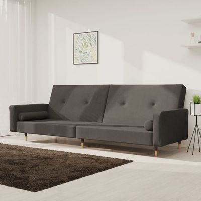 vidaXL 2-miestna rozkladacia pohovka s 2 vankúšmi, tmavosivá, zamat