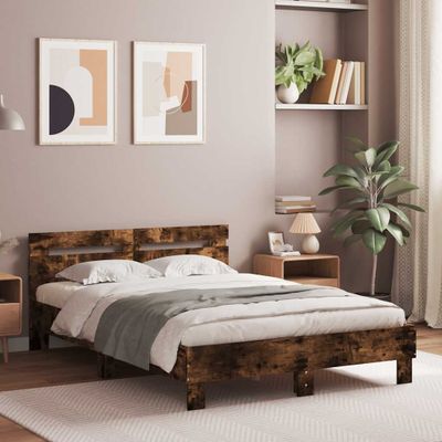 vidaXL Posteľný rám s čelom dymový dub 120x200 cm kompozitné drevo