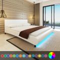 vidaXL Posteľ s matracom, LED, biela, umelá koža 180x200 cm