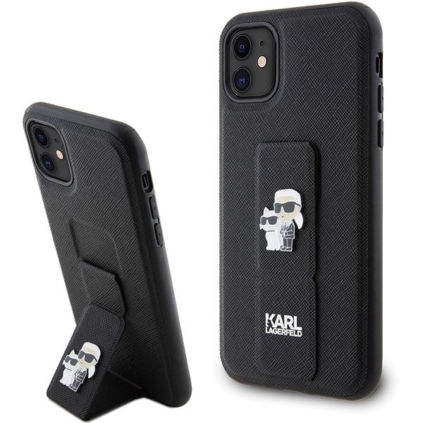 Puzdro Karl Lagerfeld pre iPhone 11 KLHCN61GSAKCPK čierne HC GRIPSTAND SAFFIANO KC PINS