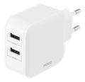 DELTACO USB-AC175, 2x USB A, Nabíjačka, biela