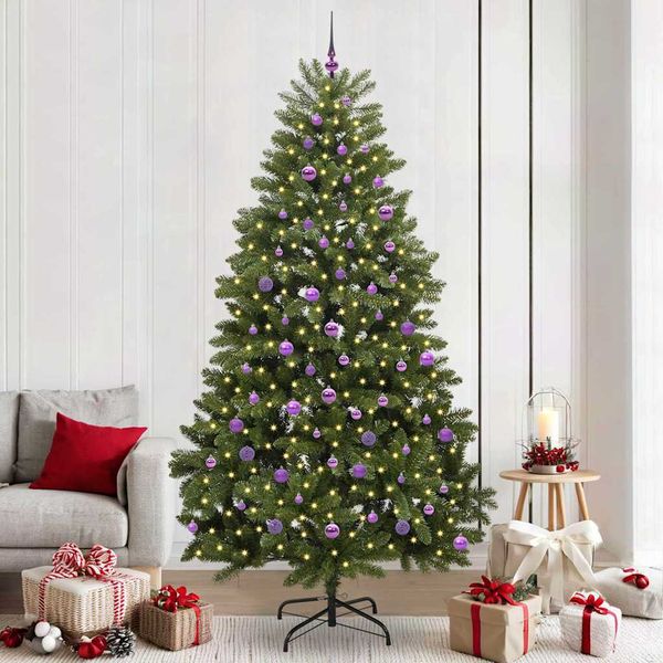 vidaXL Umelý vianočný stromček s 300 LED-i Zelená 240 cm PVC a kov