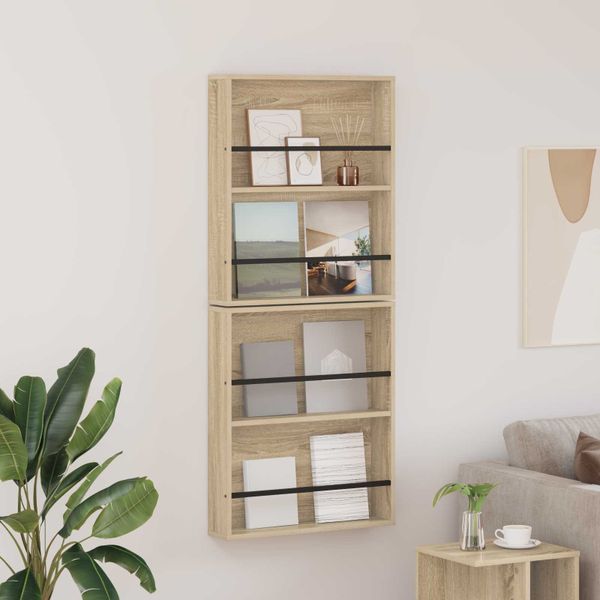 vidaXL Regál na časopisy s poličkou 2 pcs Sonoma dub 60 x 12 x 70 cm