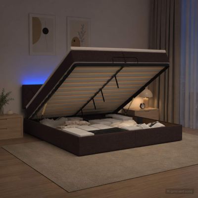 vidaXL Ottoman posteľ s matracom a LED Tmavohnedá 200 x 200 cm Látka