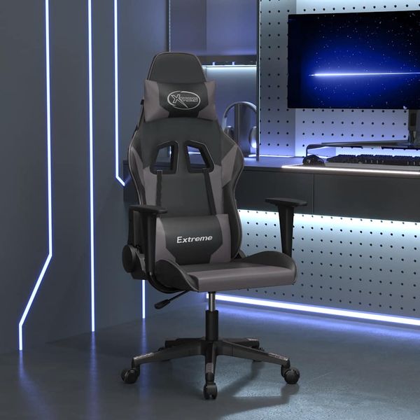 vidaXL Masážna herná stolička čierna a sivá umelá koža