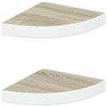 vidaXL Nástenné rohové police 2 ks dub a biele 25x25x3,8 cm MDF