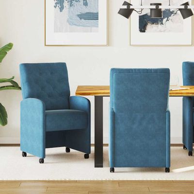 vidaXL Jedálenské stoličky na kolieskach 2 pcs Modrá 58 x 67 x 97 cm