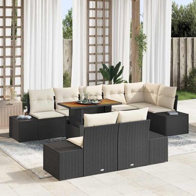 vidaXL Súprava záhradných pohoviek s úložiskom 9 pcs Čierna Poly ratan