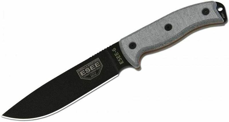 ESEE-6P Plain Edge všestranný nôž 16,5 cm, čierna, šedá, Micarta, puzdro
