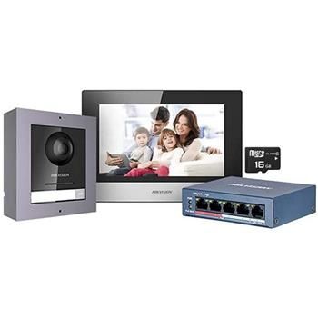Hikvision Kit IP videotelefonu, bytový monitor + dverová stanica + switch + microSD