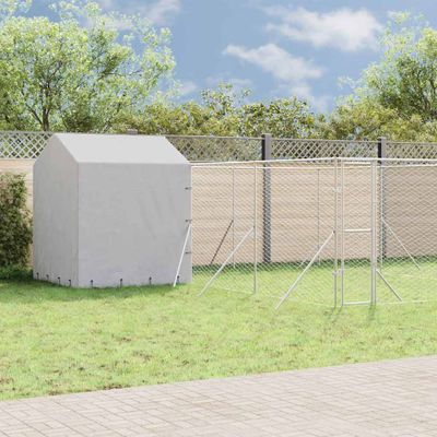 vidaXL Vonkajší koterec pre psov so strechou strieborný 6x6x2,5 m oceľ