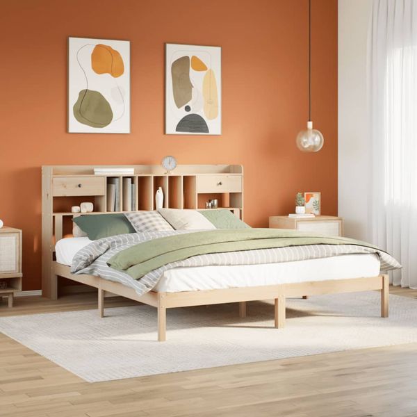 vidaXL Posteľ s knižnicou bez matraca 200x200 cm borovicový masív