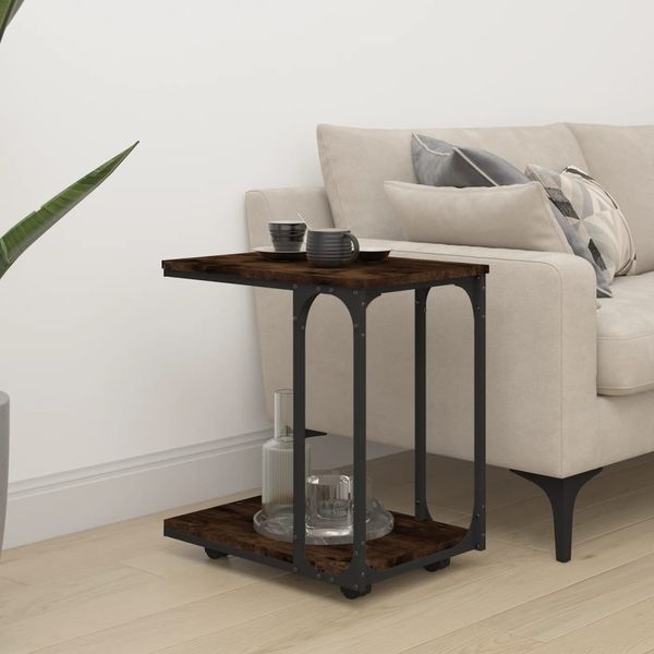vidaXL Bočný stolík s kolieskami dymový dub 50x35x55,5 cm sprac. drevo