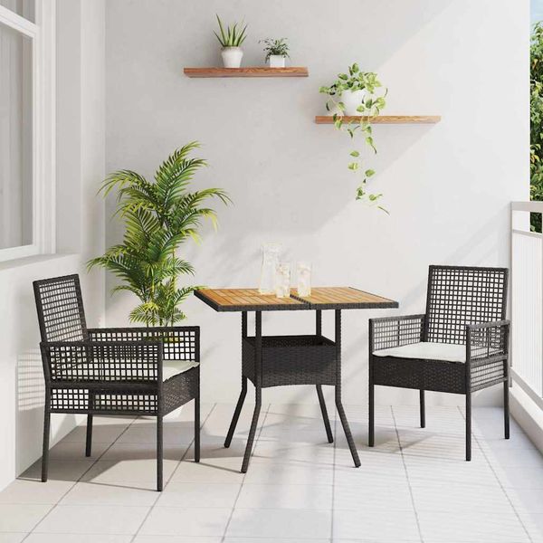 vidaXL Záhradný jedálenský set 3 pcs Čierna polyratan