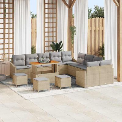 vidaXL Súprava záhradných pohoviek s vankúšom 13 pcs Béžová Poly ratan