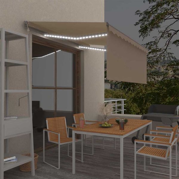 vidaXL Automatická markíza s tienidlom, LED a senzorom 3x2,5 m krémová