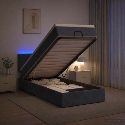 vidaXL Ottoman posteľ s matracom a LED Tmavosivá 90 x 190 cm Zamat