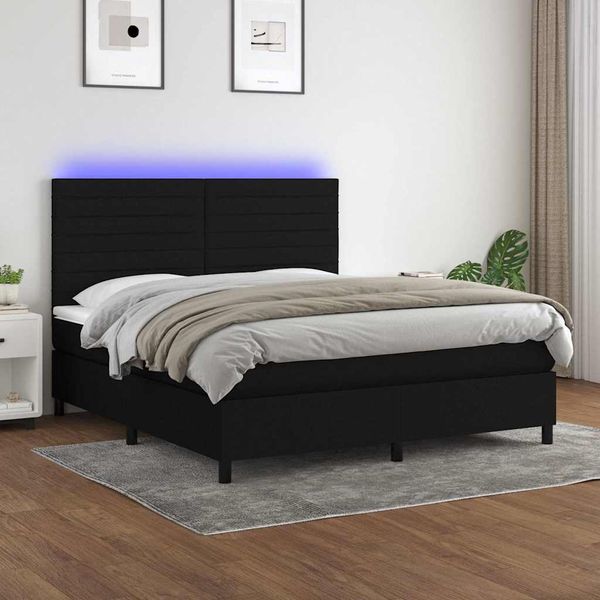 vidaXL Posteľ boxsping s matracom a LED čierna 160x200 cm látka