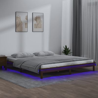 vidaXL Posteľný rám s LED, medovo hnedý 160x200 cm, drevený masív