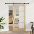 vidaXL Posuvné dvere 93 x 202 cm Masívne borovicové drevo a sklo
