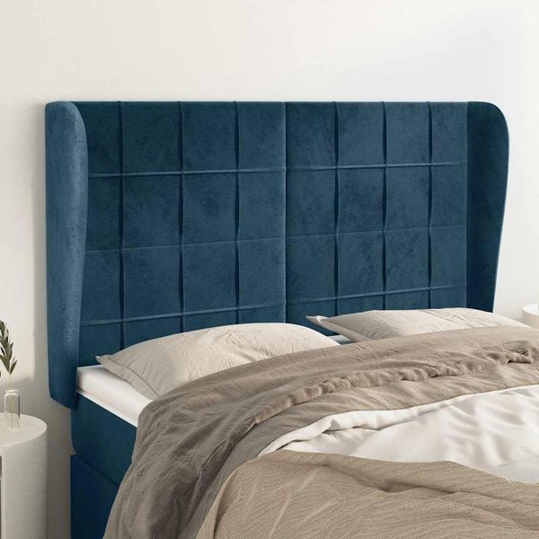 vidaXL Čelo postele so záhybmi tmavomodrá 147x23x118/128 cm zamat