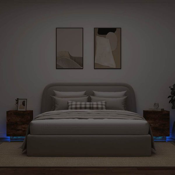 vidaXL Nočné stolíky s LED svetlami 2 ks dymový dub kompozitné drevo