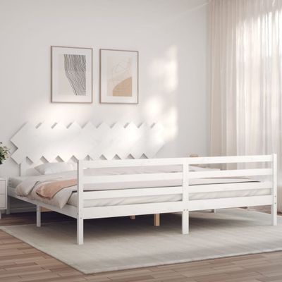 vidaXL Posteľný rám s čelom biely 200x200 cm masívne drevo