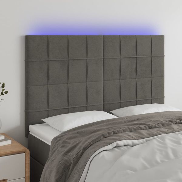 vidaXL Čelo postele s LED tmavosivé 144x5x118/128 cm zamat