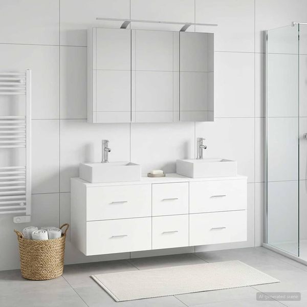 vidaXL Sada kúpeľňového nábytku 4 pcs Biela Kompozitné drevo a sklo