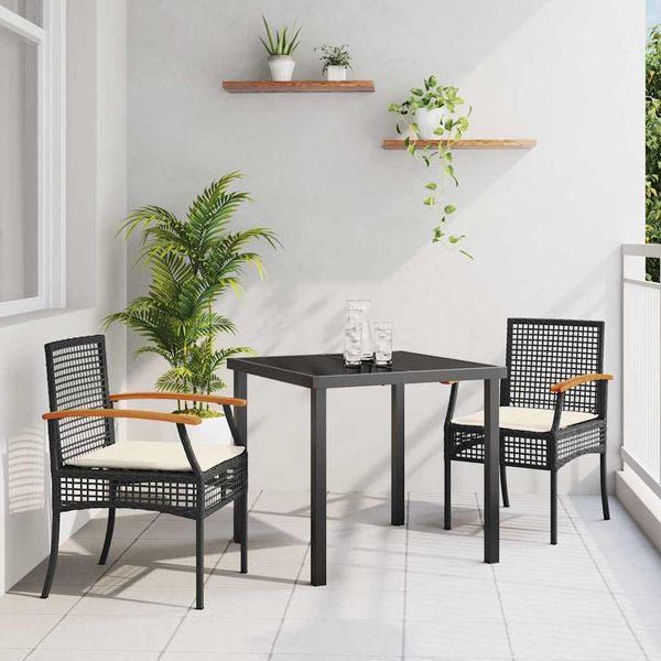 vidaXL Záhradný jedálenský set s vankúšom 3 pcs Čierna Ratan