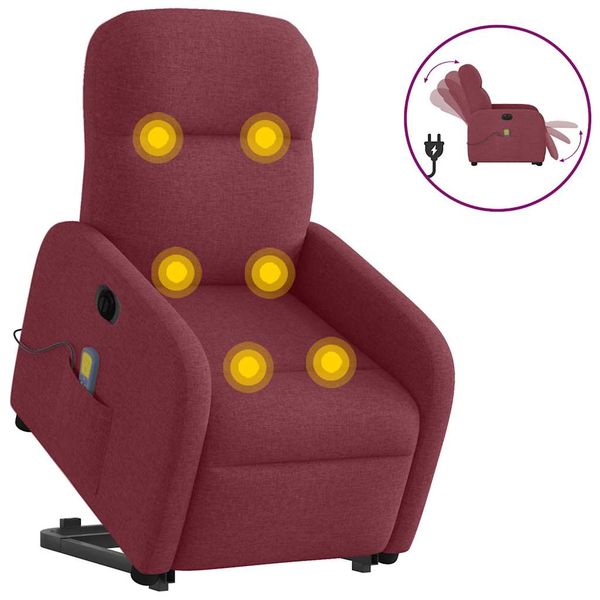 vidaXL Zdvíhacie a sklápacie elektrické masážne kreslo, vínové, látka