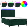 vidaXL Posteľný rám boxsping matrac a LED tmavozelený 140x200 cm zamat