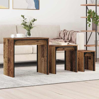 vidaXL Konferenčný stolík 3 pcs Staré drevo Kompozitné drevo