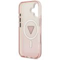 Puzdro Guess Case Magsafe IML Gradient s potlačou trojuholníkového loga a striebornými kovovými tlačidlami fotoaparátu pre iPhone 17 ružové