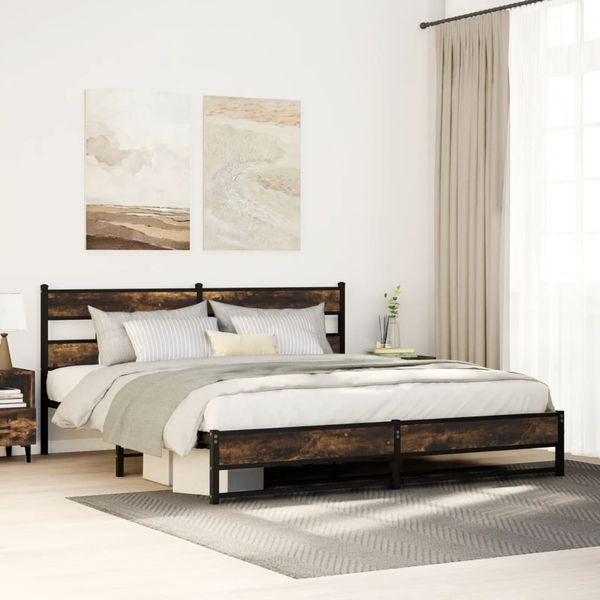 vidaXL Kovový posteľný rám bez matraca dymový dub 193x200 cm