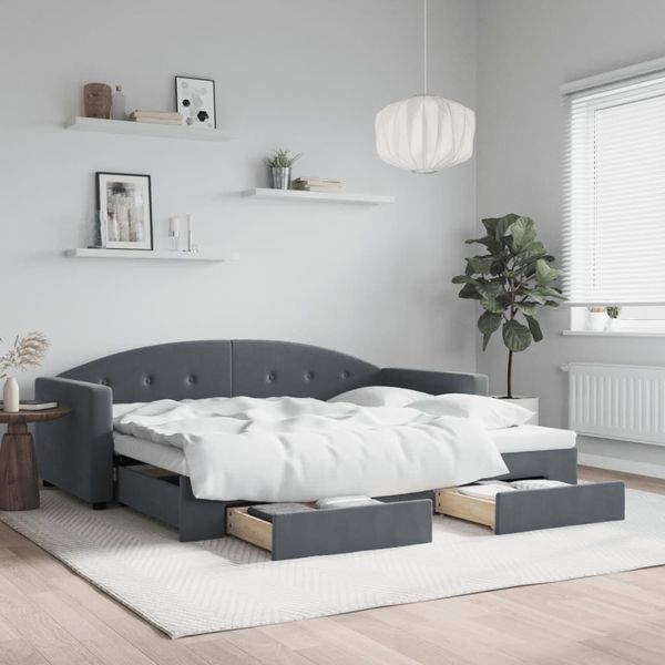 vidaXL Rozkladacia denná posteľ so zásuvkami tmavosivá 90x200 cm zamat