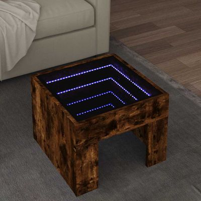 vidaXL Konferenčný stolík s nekonečnými LED dymový dub 40x40x30 cm