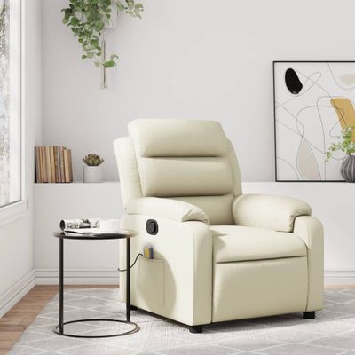 vidaXL Masážne kreslo s polohovacím mechanizmom, krémové, umelá koža