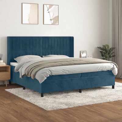 vidaXL Posteľný rám boxsping s matracom tmavomodrý 200x200 cm zamat