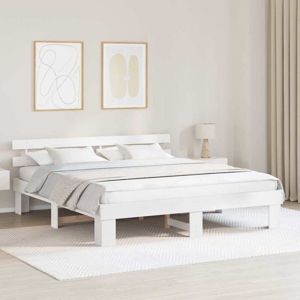 vidaXL Rám postele Biela 200 x 200 cm Masívne borovicové drevo