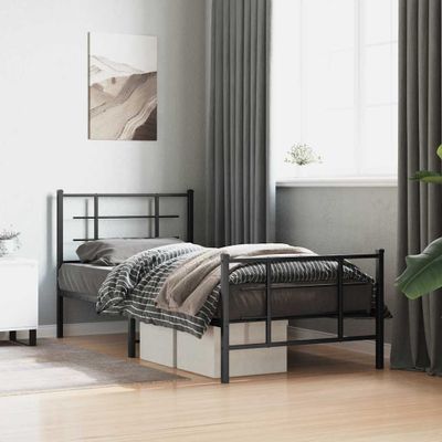 vidaXL Kovový rám postele s čelom a podnožkou čierny 90x200 cm