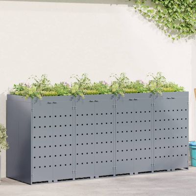 vidaXL Úložisko na 4 koše Wheelie Svetlosivá 272 x 77,5 x 121,5 cm