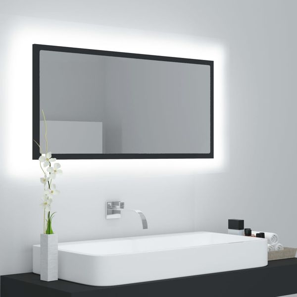 vidaXL LED kúpeľňové zrkadlo sivé 90x8,5x37 cm akryl