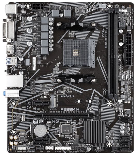GIGABYTE A520M H/AM4/mATX Základná doska, AMD A520, AM4, 2x DDR4 DIMM (max. 64GB), M.2, HDMI, DVI-D, mATX