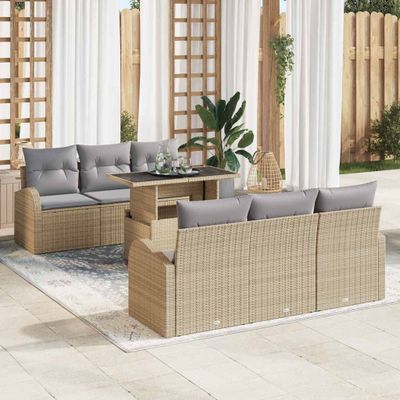 vidaXL Súprava záhradných pohoviek s vankúšom 7 pcs Béžová Poly ratan