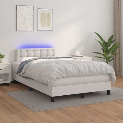 vidaXL Boxspring posteľ s matracom a LED biela 120x200 cm umelá koža